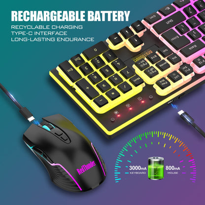 RedThunder K10 Wireless Gaming Keyboard & Mouse Combo, RGB Backlit, 3200DPI, Black Pudding