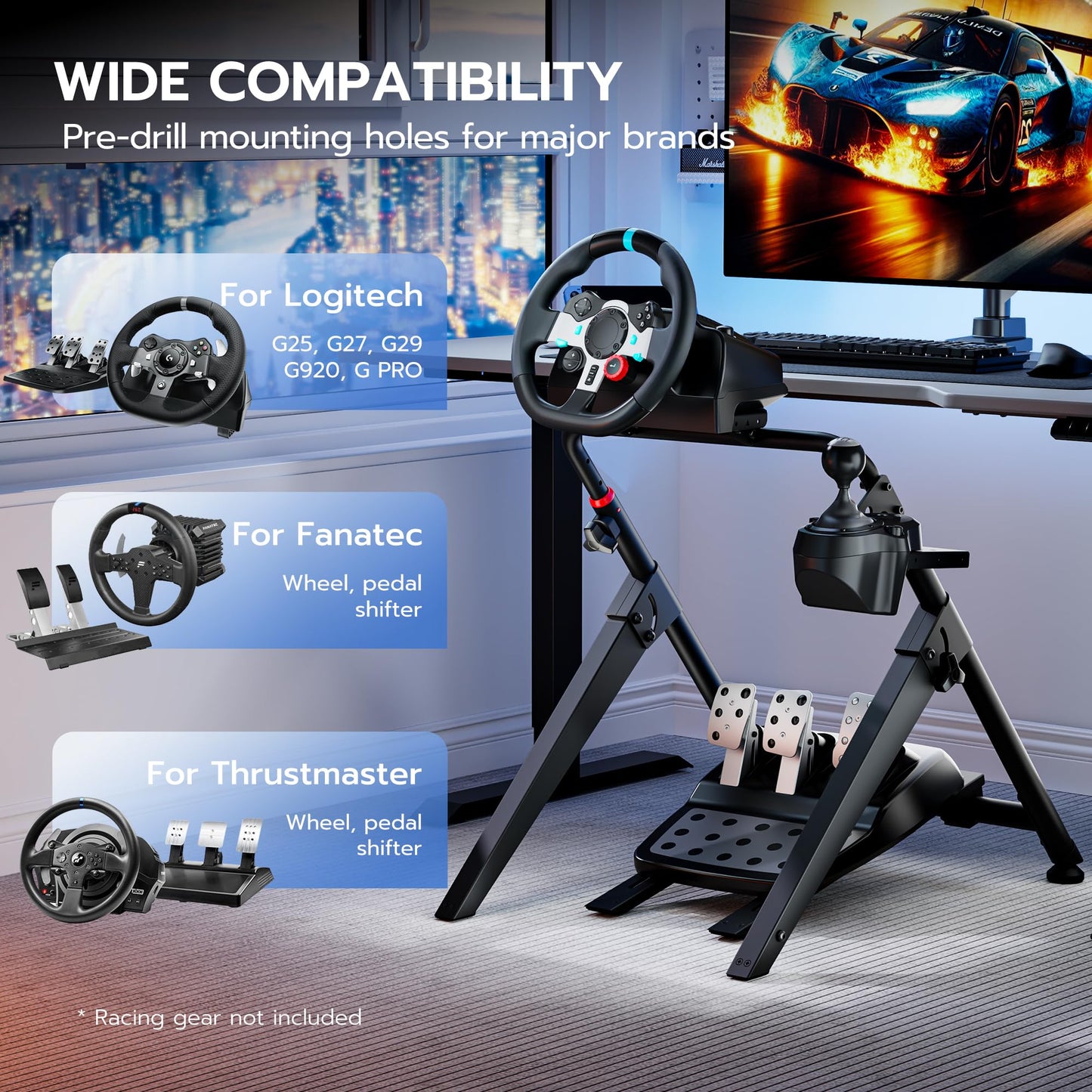 ARES WING Sim Racing Wheel Stand - Foldable Cockpit for PS5, PS4, Xbox & PC - Black - Model GRS1004BK-V2
