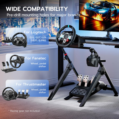ARES WING Sim Racing Wheel Stand - Foldable Cockpit for PS5, PS4, Xbox & PC - Black - Model GRS1004BK-V2