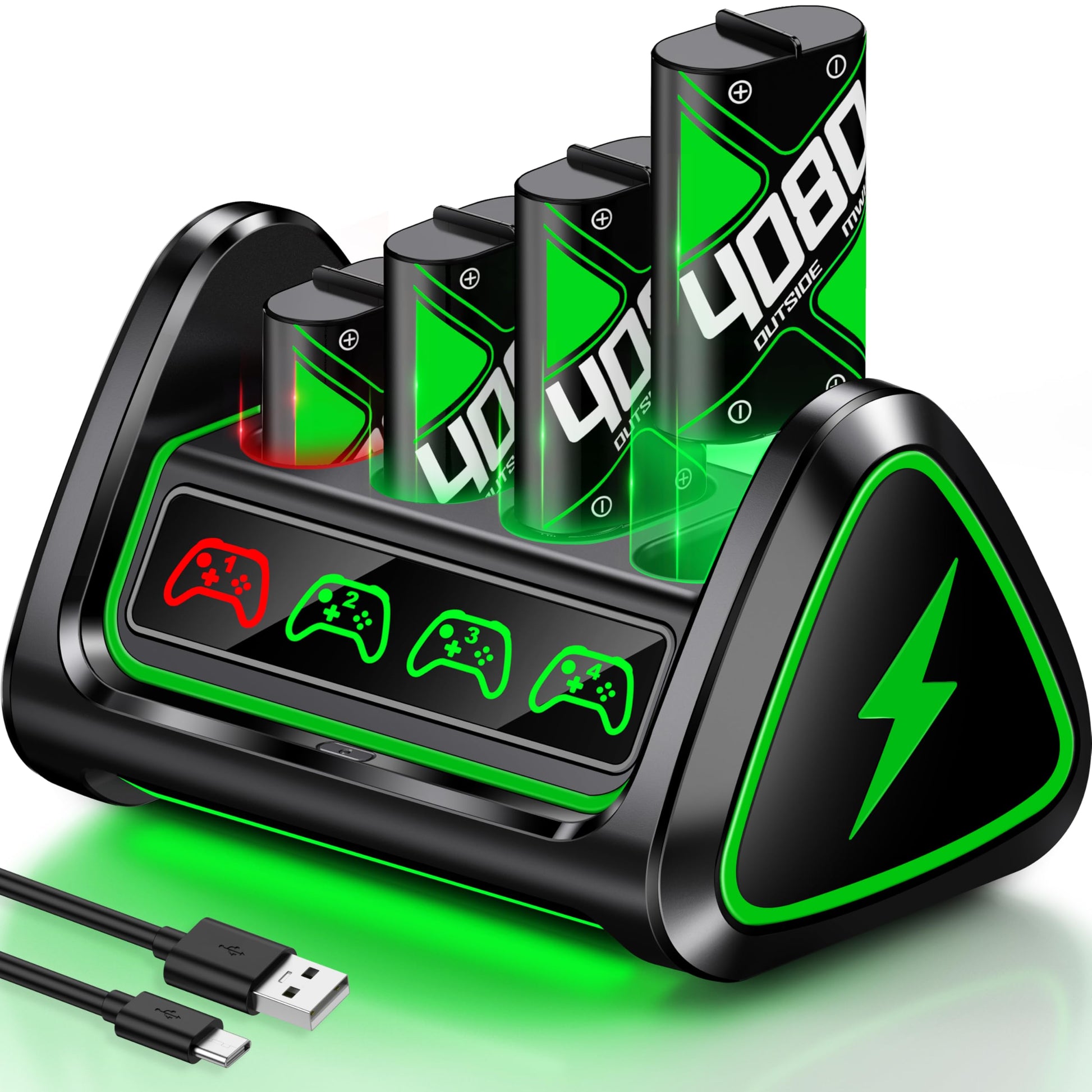 Upgraded Fast Charging Rechargeable Battery Packs with Light Control  4 x 4080mWh for Xbox Batteries with Charger Dock/Storage for Xbox Series X|S  One S/X/Elite Controllers  Cases and Storage Sets