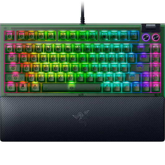 Razer BlackWidow V4 75% Mechanical Gaming Keyboard: Hot-Swappable Design - Compact & Durable - Orange Tactile Switches - Chroma RGB - MF Roller & Media Keys - Comfortable Wrist Rest - Phantom Green