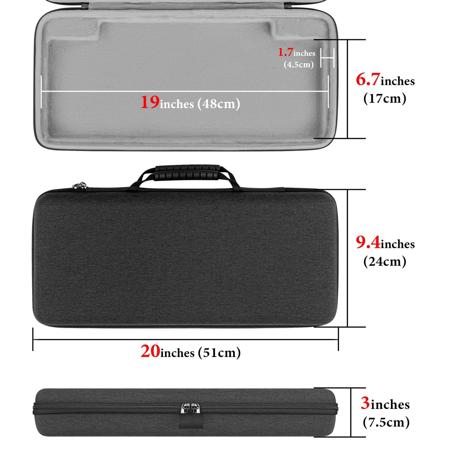 GEEKRIA Full Size Hard Shell Keyboard Case for 104-108 Key RGB Mechanical Keyboards, Grey, Model SMPJ169-06