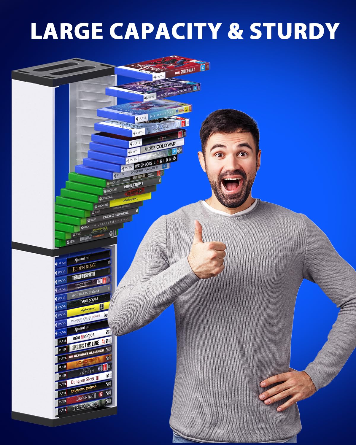 Nargos Video Game Storage Stand Tower for PS5/PS4/Xbox - Universal Disc Holder, White, Model TP5-0519