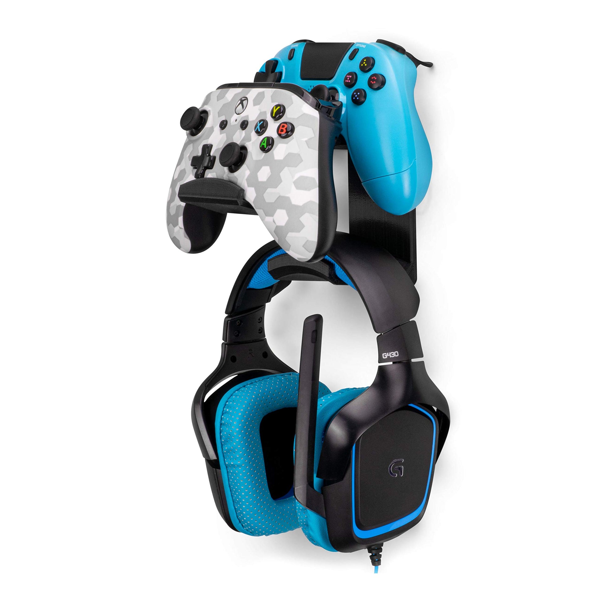 BRAINWAVZ UberAtlas Dual Game Controller & Headphone Wall Mount - Black, No Screws, Fits Xbox, PS5, PS4, Switch & More