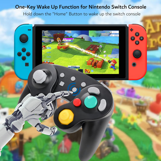 DTCGBIN Wireless Controller for Nintendo Switch/PC - One-Button Wake Up, 4-Level Vibration, Black