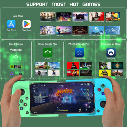 Joso Mobile Gaming Controller for iPhone/Android - Wireless Gamepad, Ergonomic Design, Green+Blue, Model BSP-D3