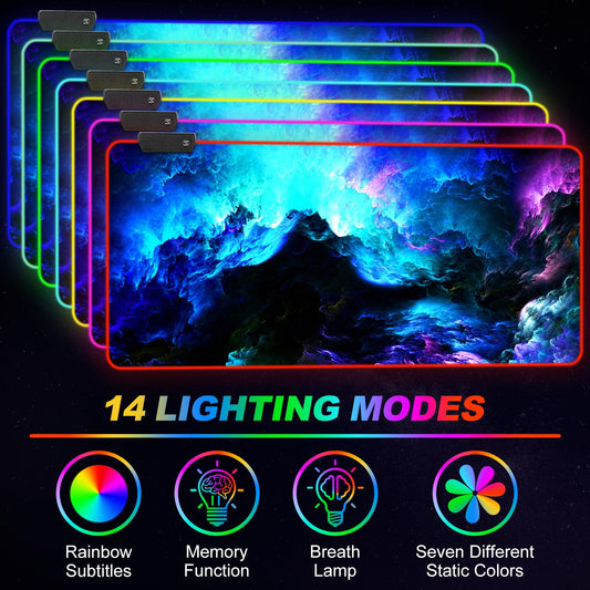 ARTSO RGB Gaming Mouse Pad XXL 35.4x15.7 inch, 14 Lighting Modes, Non-Slip Rubber Base, Fantasy Nebula Sky