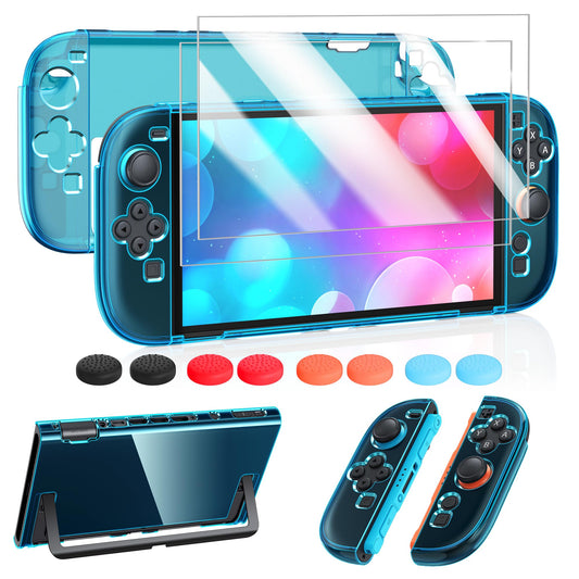 FYOUNG Protective Case for Nintendo Switch 2(2025)  Translucent Blue Slim Hard Shell for Switch 2 Accessories  Scratch&Shock Protection Cover for Joycon 2 with Screen Protector  8 Thumb Grip
