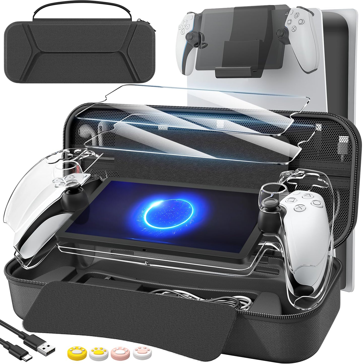 daydayup 14 in 1 Accessories Set Bundle Compatible with Playstation Portal Remote Player  Carrying Case & Charging Cable  Holder Stand with 2 Screen Protectors and 4 Thumb Grips Playstation Consoles