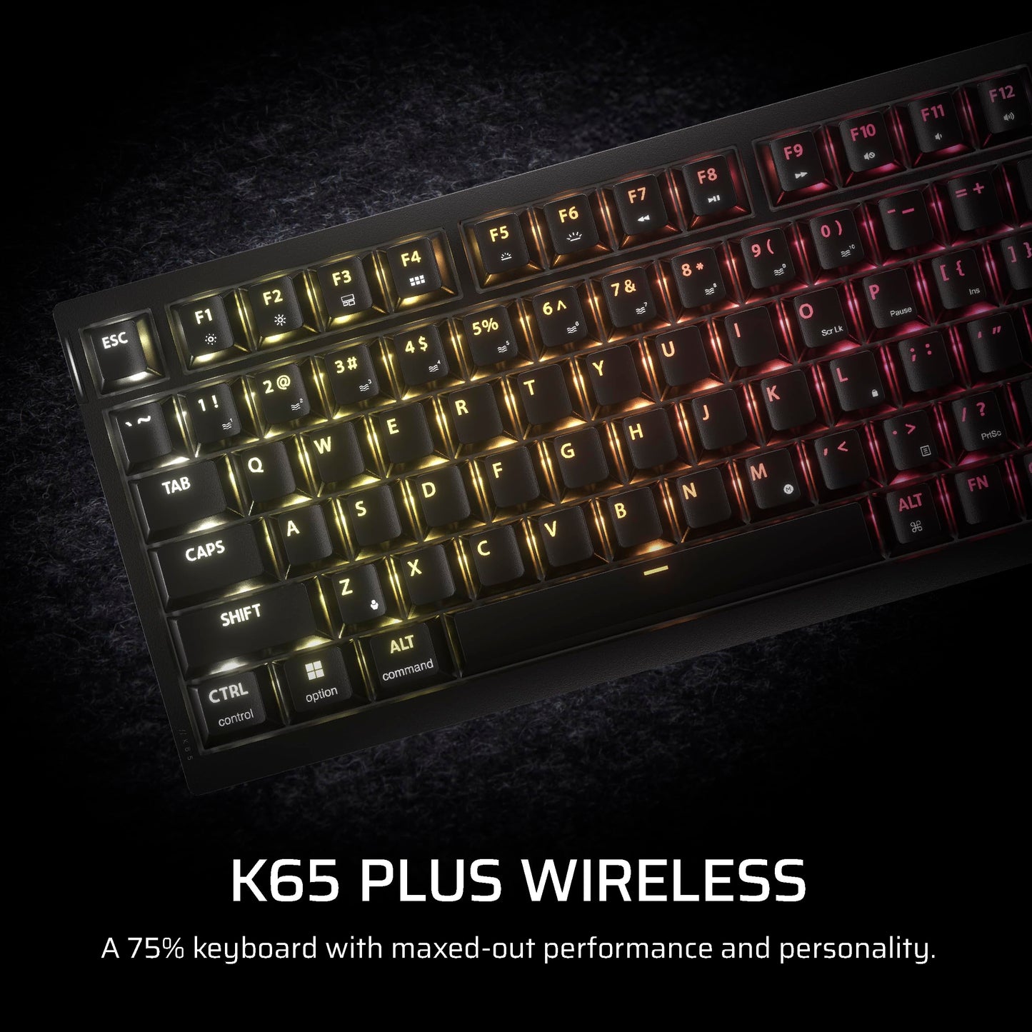Corsair K65 Plus Wireless 75% RGB Mechanical Gaming Keyboard - Hot-Swappable, Pre-Lubricated MLX Switches, Black, Model CH-91D441F-NA