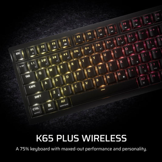 Corsair K65 Plus Wireless 75% RGB Mechanical Gaming Keyboard - Hot-Swappable, Pre-Lubricated MLX Switches, Black, Model CH-91D441F-NA