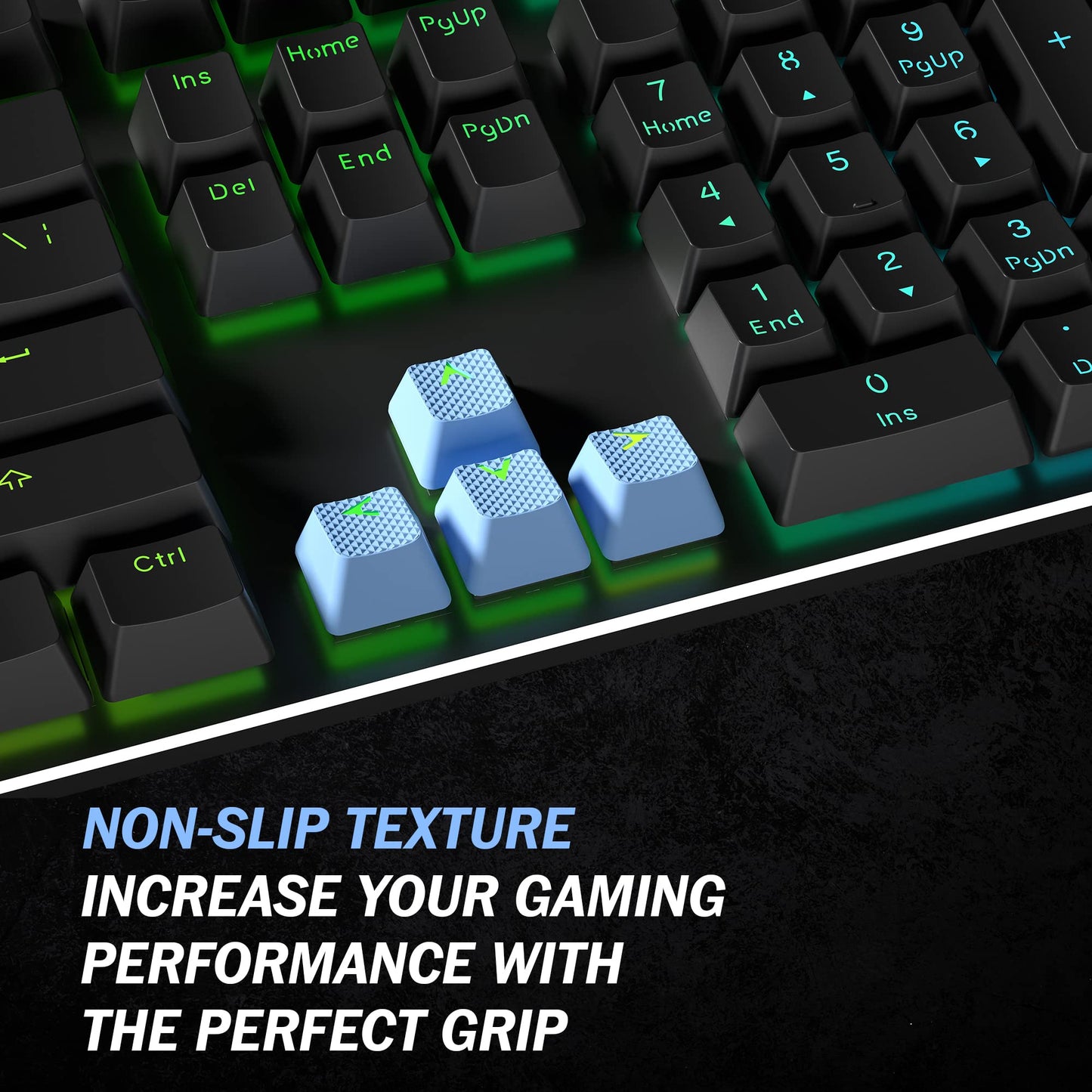 HK Gaming Rubber Keycaps Set - 23 Keys OEM Profile, Anti-Slip Texture, Doubleshot Backlit, Blue Malibu