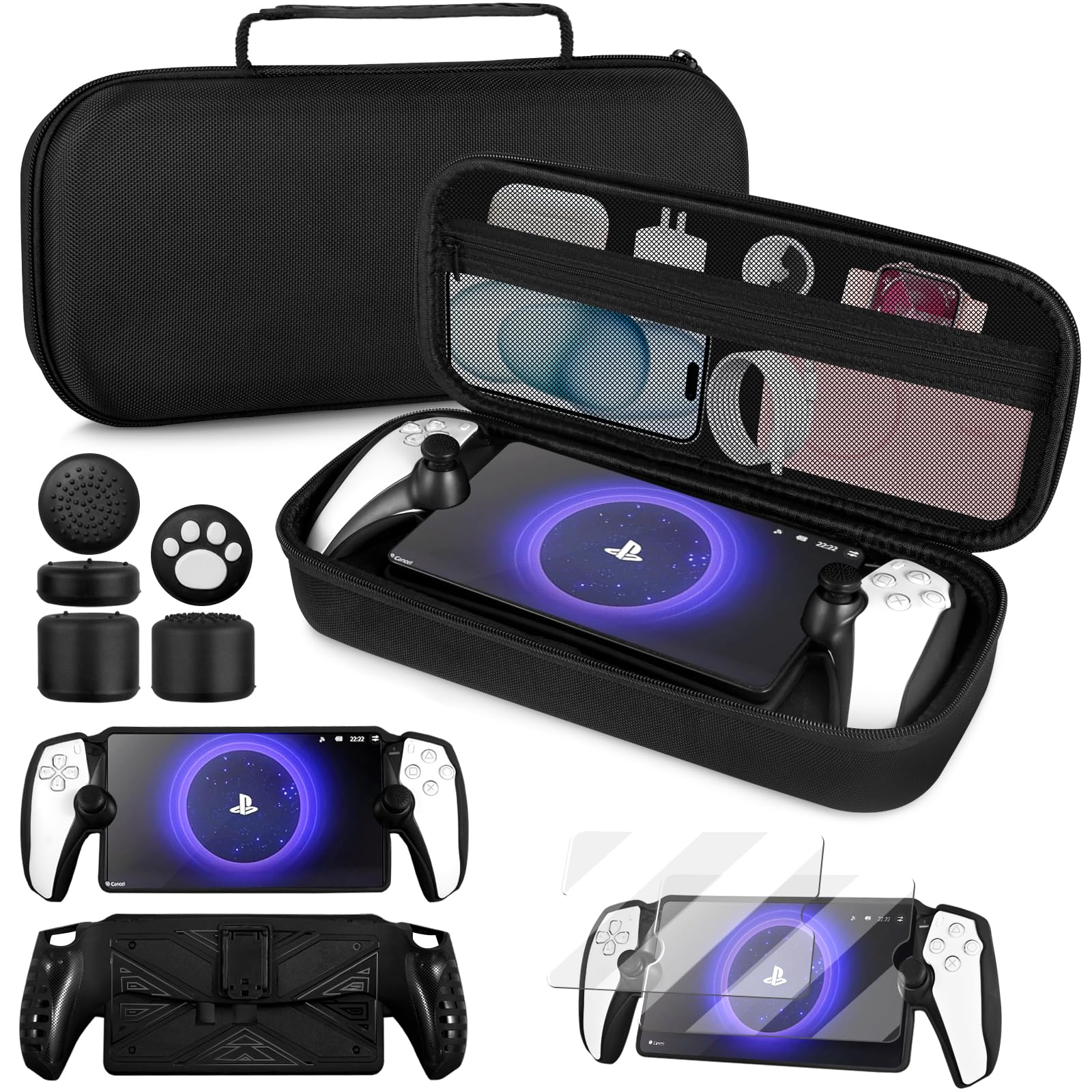 4 in 1 Accessoris Set Compatible with Playstation Portal  EVA Hard Carrying Case for PS5 Portal  Silicone Protective Cover 2 Pcs Screen Protector 10 Thumb Grip Caps Ps Portal Accessories White