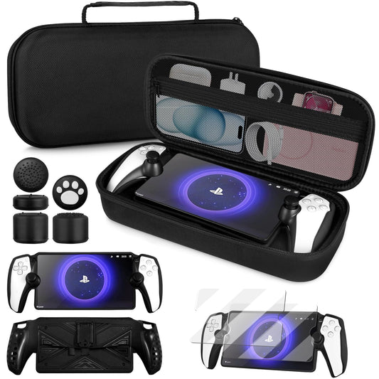 4 in 1 Accessoris Set Compatible with Playstation Portal  EVA Hard Carrying Case for PS5 Portal  Silicone Protective Cover 2 Pcs Screen Protector 10 Thumb Grip Caps Ps Portal Accessories White