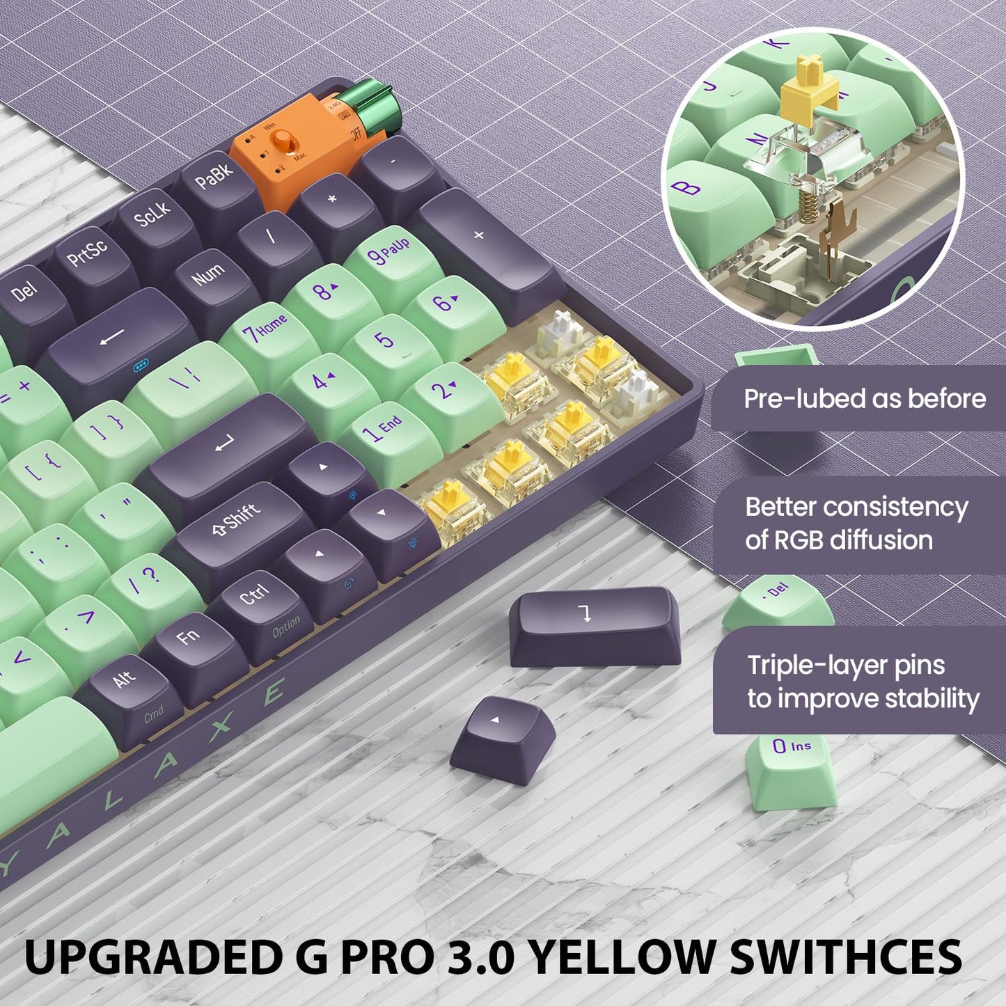 ROYALAXE R100 Wireless Mechanical Keyboard - G Pro 3.0 Yellow Switch, 98 Keys, RGB Light, Hot Swappable, Starry Cyan