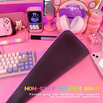 JMIYAV Pink RGB Gaming Mouse Pad - 31.5x12 Inch Extended LED Light Up Desk Pad with Non-Slip Rubber Base for PC Gaming Setup