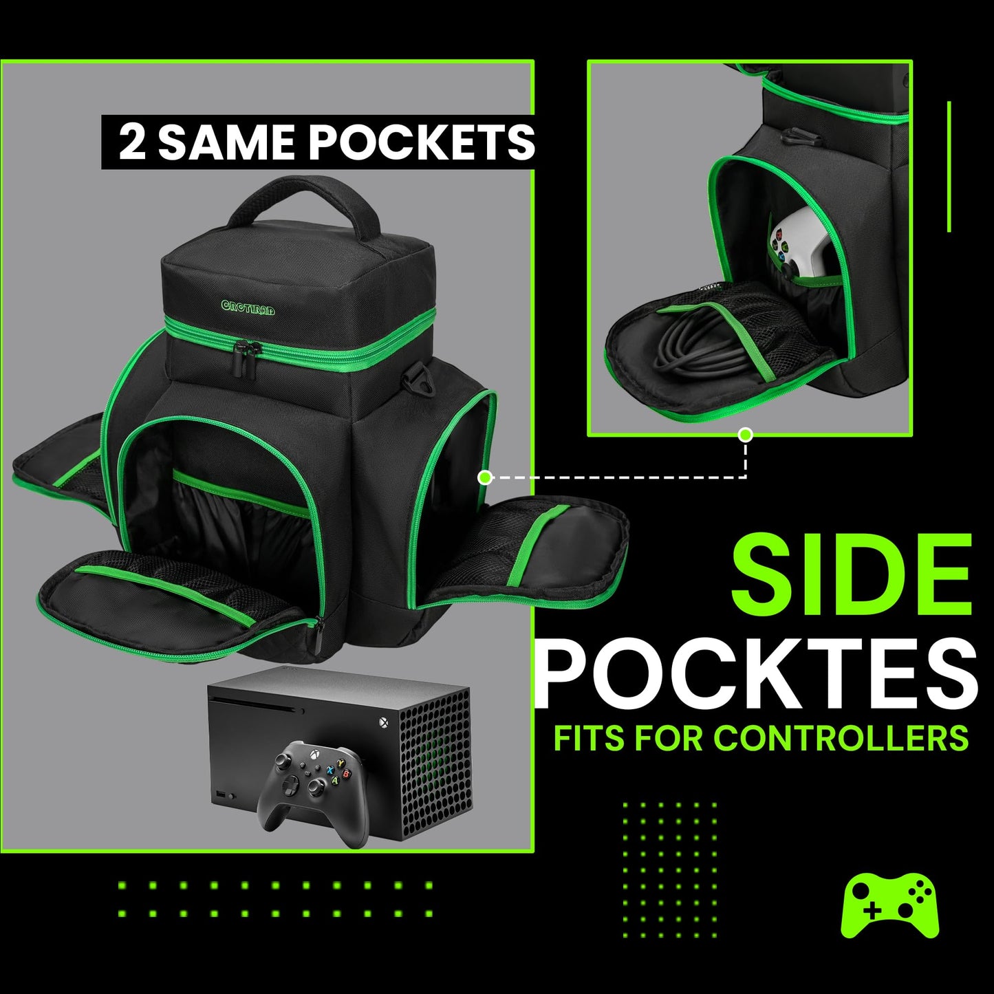 CROTIRAD Carrying Case for Xbox Series X - Travel Bag with Storage Pockets, Black, Model 202402101