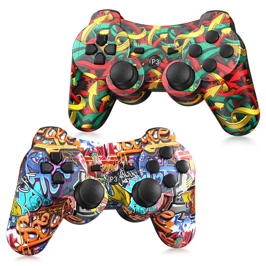 Yinjie 2 Pack Wireless Controller for PS3  Compatible with Playstation 3  with 2 Charging Cables - Graffiti
