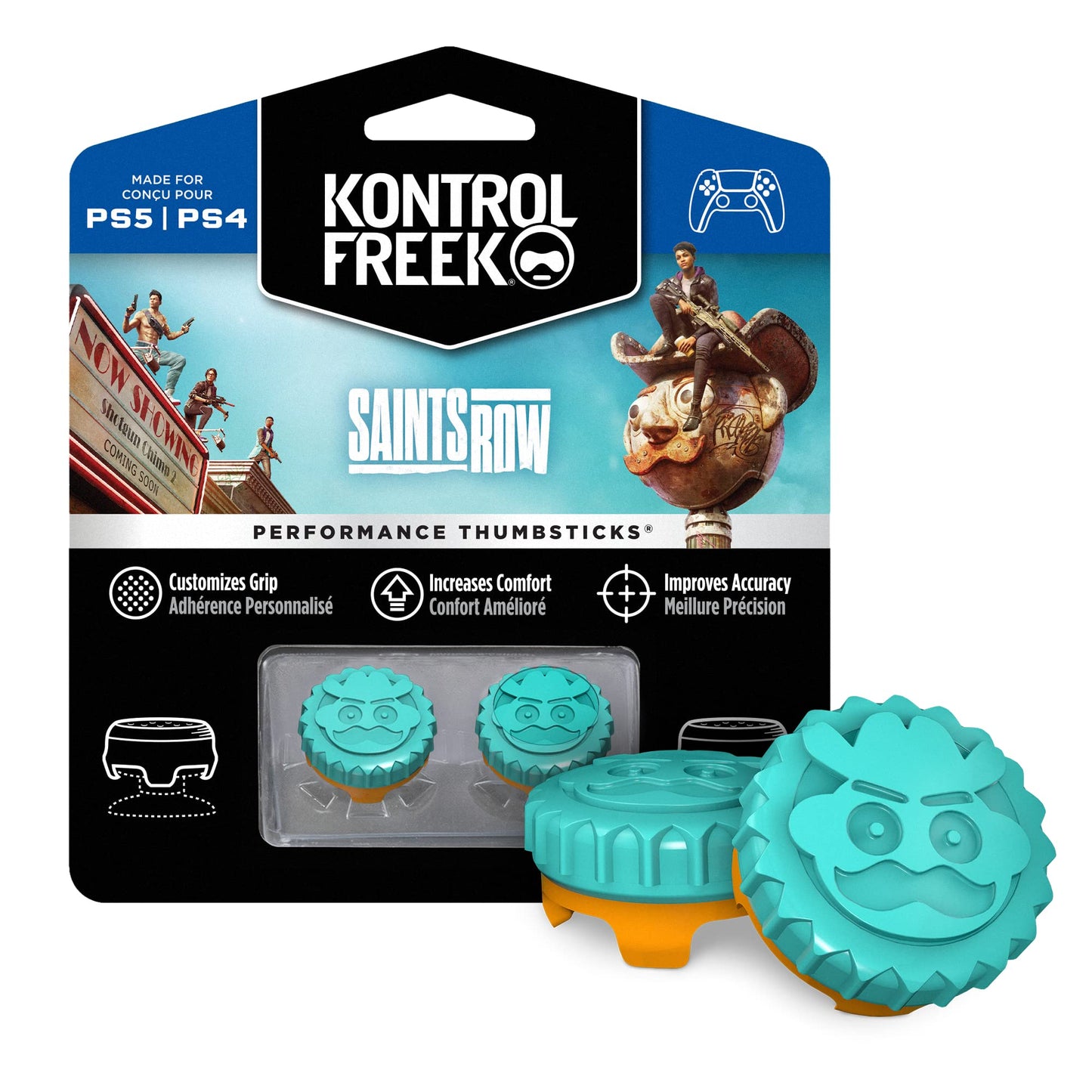 KontrolFreek Saints Row Performance Thumbsticks for PlayStation 5 (PS5) and PlayStation 4 (PS4) | 2 Mid-Rise  Hybrid