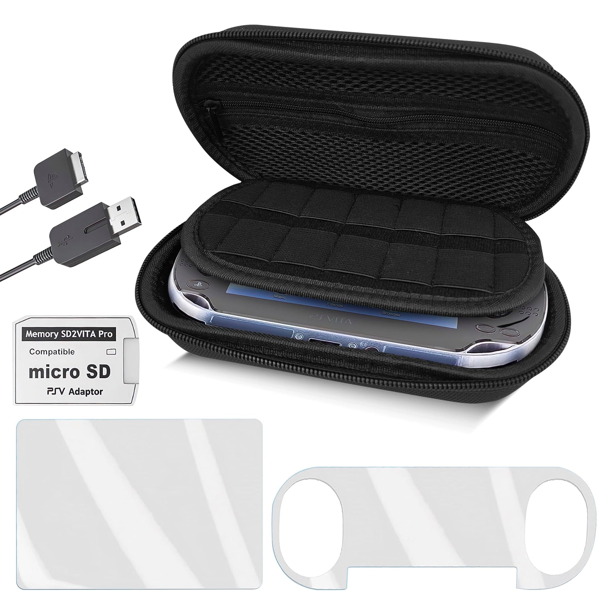 Skywin PS Vita 2000 Slim 4-in-1 Kit - Black Case, Front & Back Protector, Charger Adapter, Micro SD Card