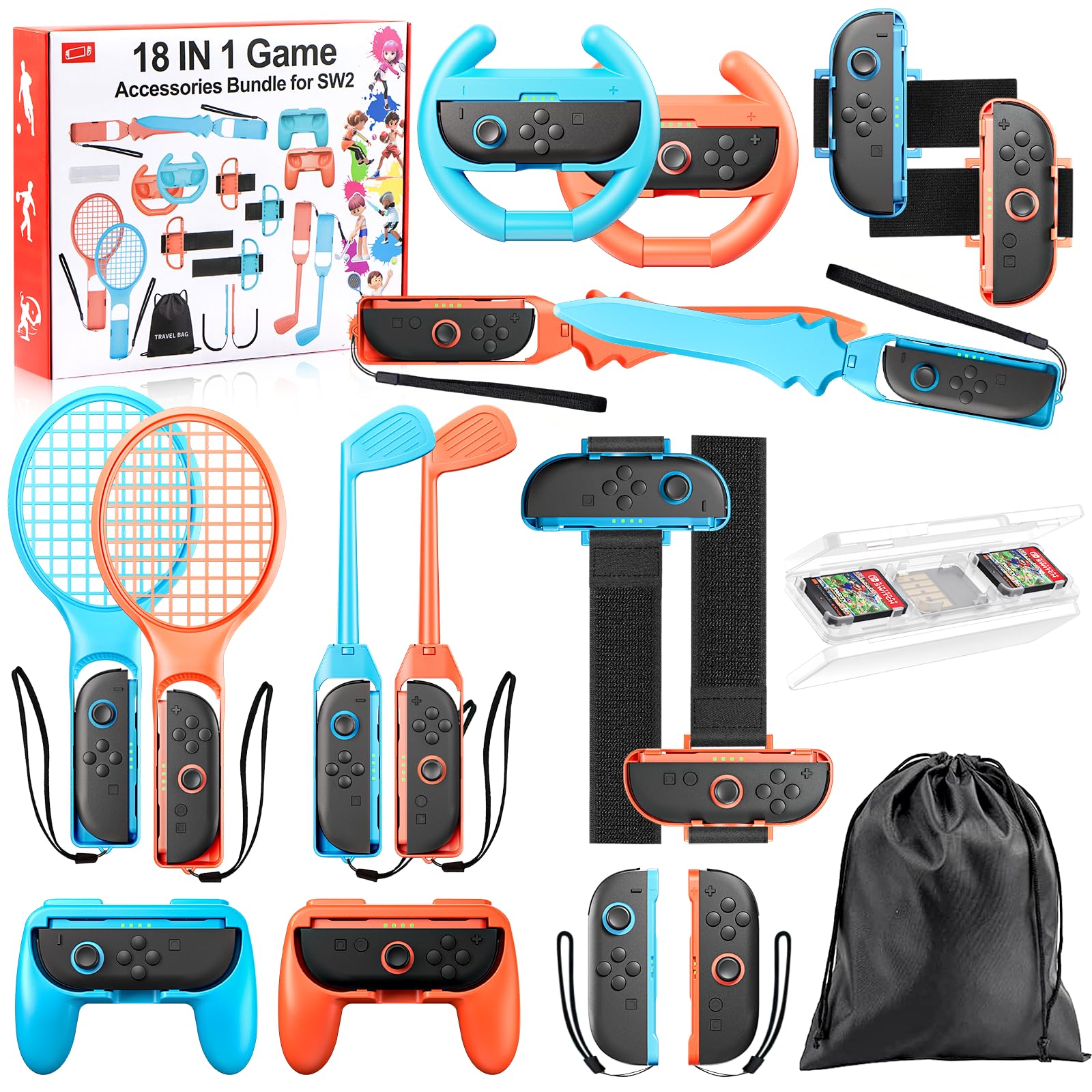 18 in 1 Switch 2 Sports Accessories Bundle for Nintendo Switch 2 Sports Family Accessories Kit Compatible with Switch 2 Sports Games