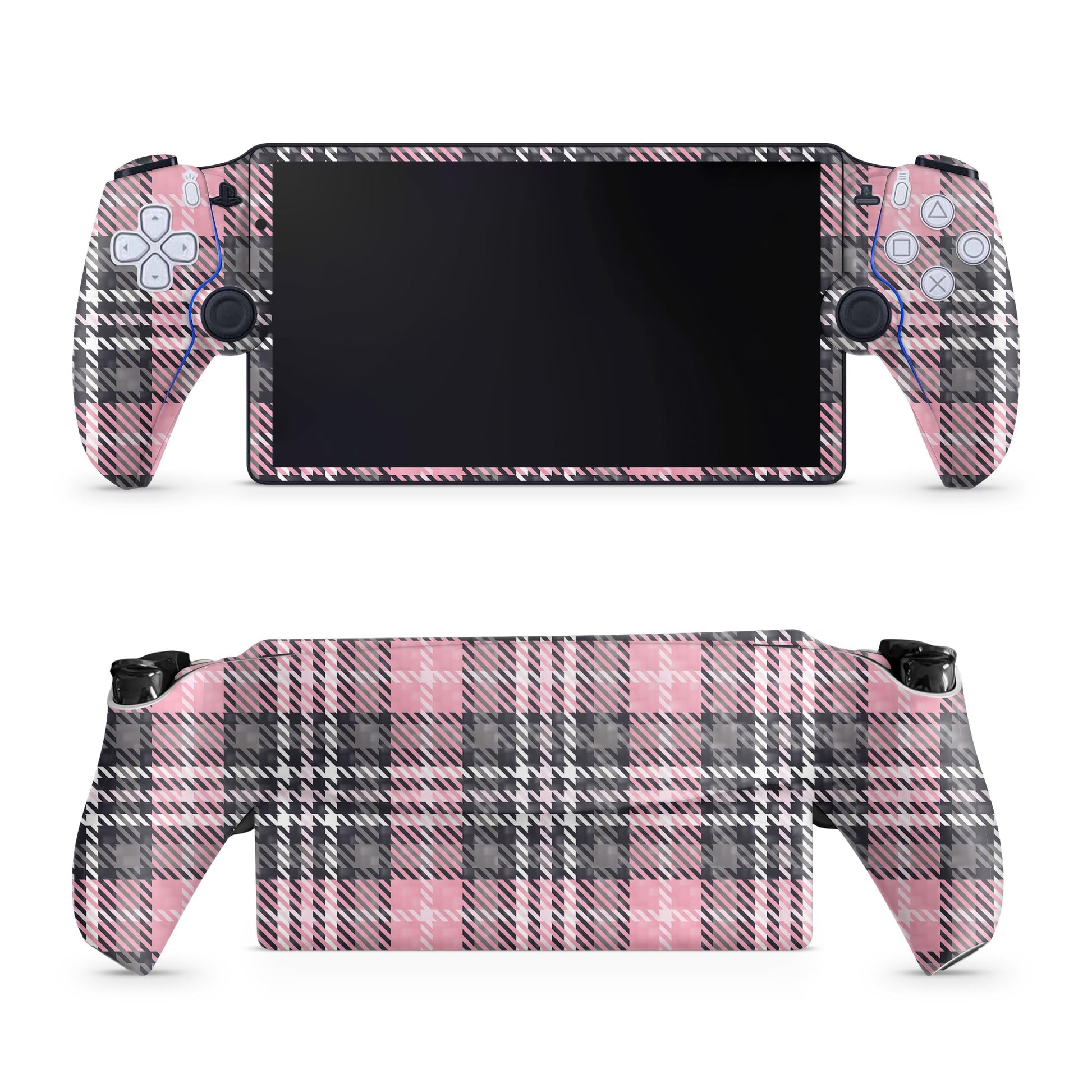 Carbon Fiber Gaming Skin Compatible with PS5 Portal Remote Player - Pink Plaid - fine 3M Vinyl Protective Wrap Decal Cover - Easy to Apply | Crafted in The USA by MightySkins