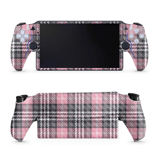 Carbon Fiber Gaming Skin Compatible with PS5 Portal Remote Player - Pink Plaid - fine 3M Vinyl Protective Wrap Decal Cover - Easy to Apply | Crafted in The USA by MightySkins