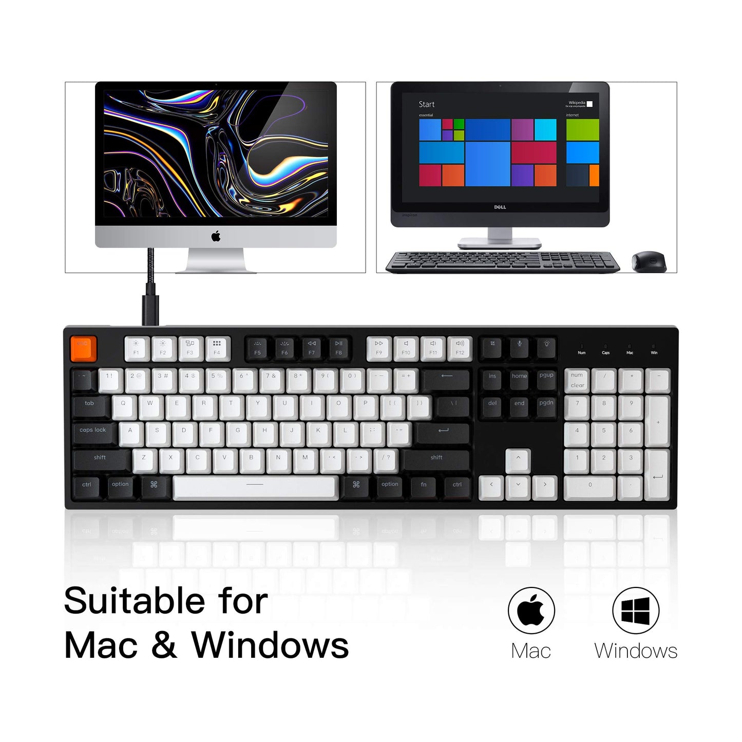 Keychron C2 Wired Mechanical Gaming Keyboard - 104 Keys, Gateron G Pro Brown Switch, White LED Backlight, USB C for Mac & Windows