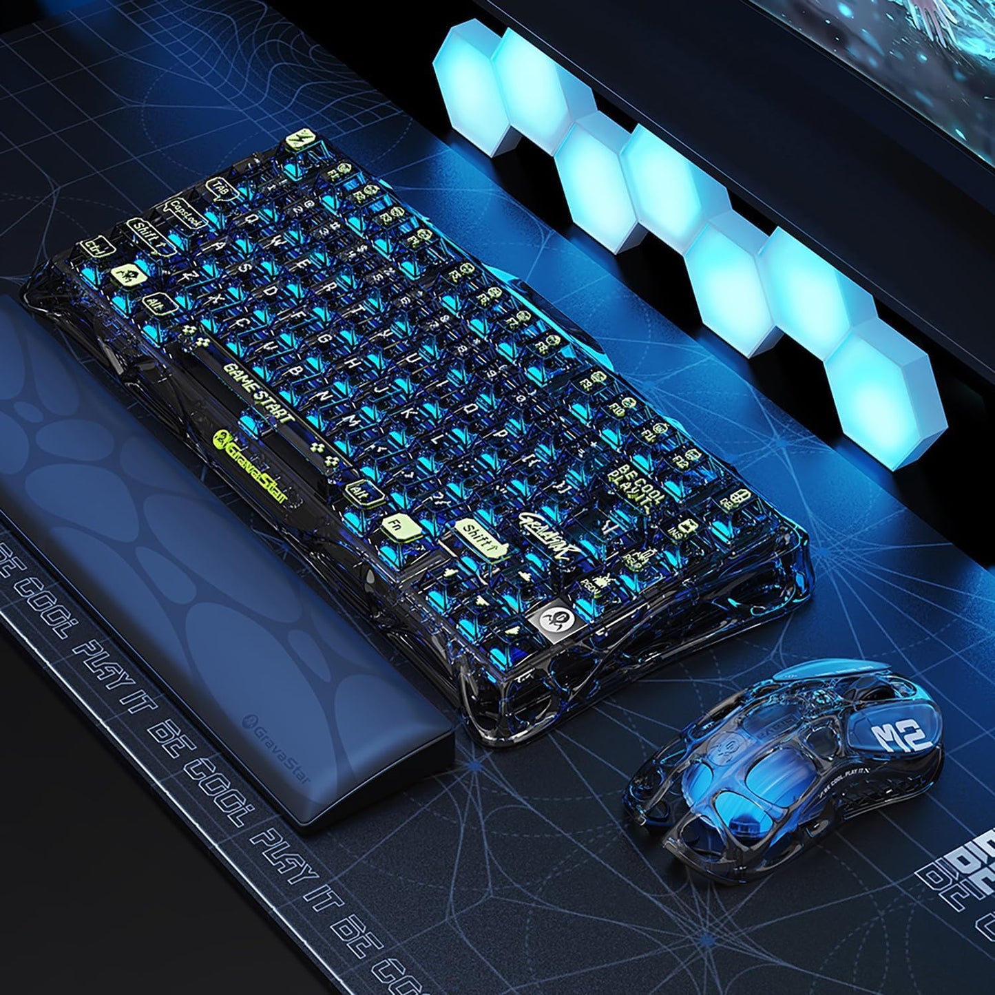 GravaStar M2 Wireless Gaming Mouse - 26,000 DPI, 5 RGB Lights, Lightweight Design, Transparent Black