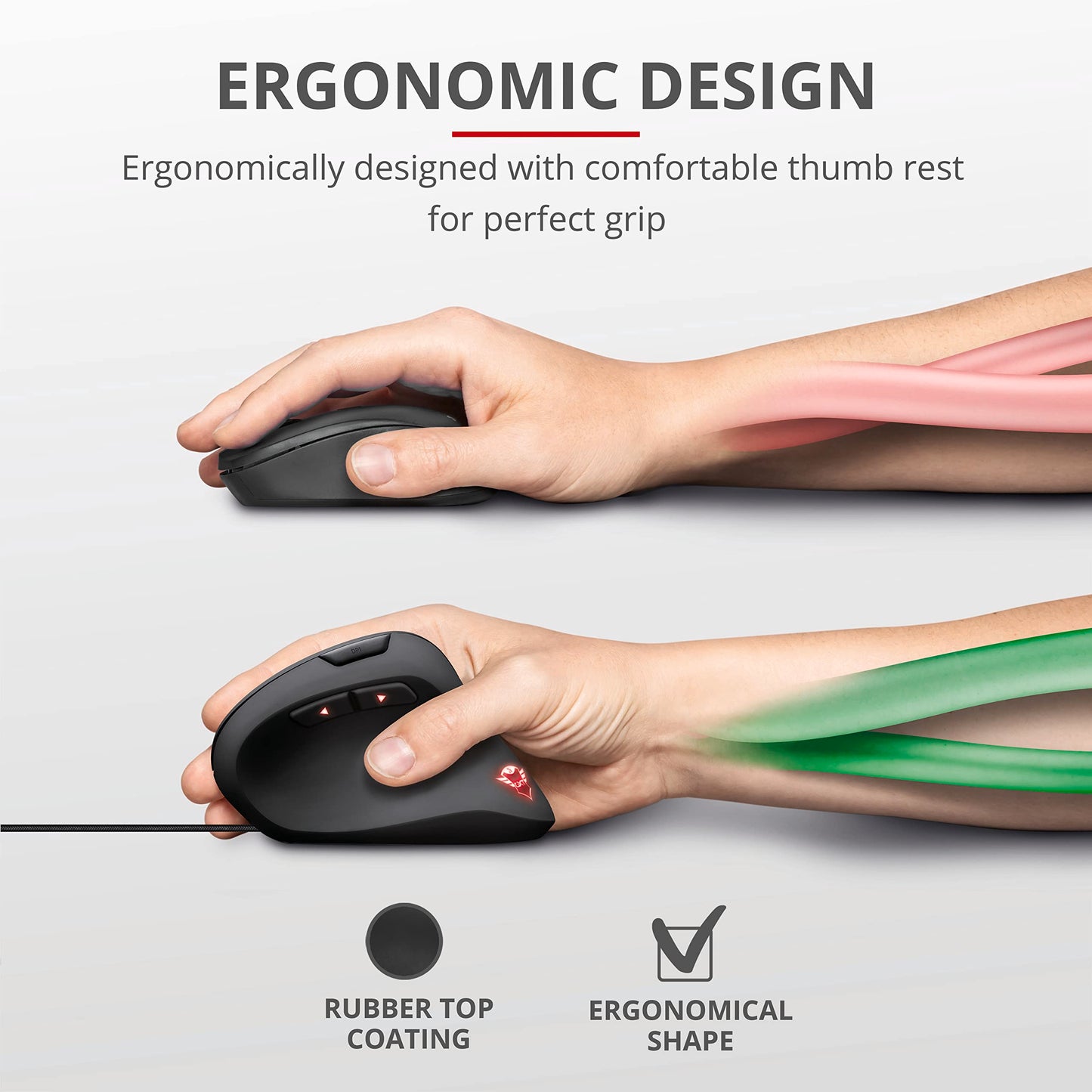 Trust Gaming GXT 144 Rexx Vertical Ergonomic Gaming Mouse - 250-10,000 DPI, 6 Buttons, Black, Model 22991