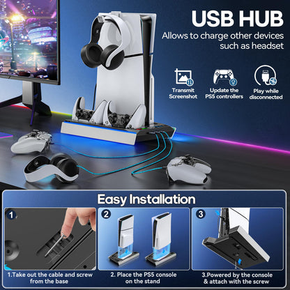 Kytok PS5 Cooling Station with Auto Turbofan & 3-Level Speeds, Black, Model NG-P5328