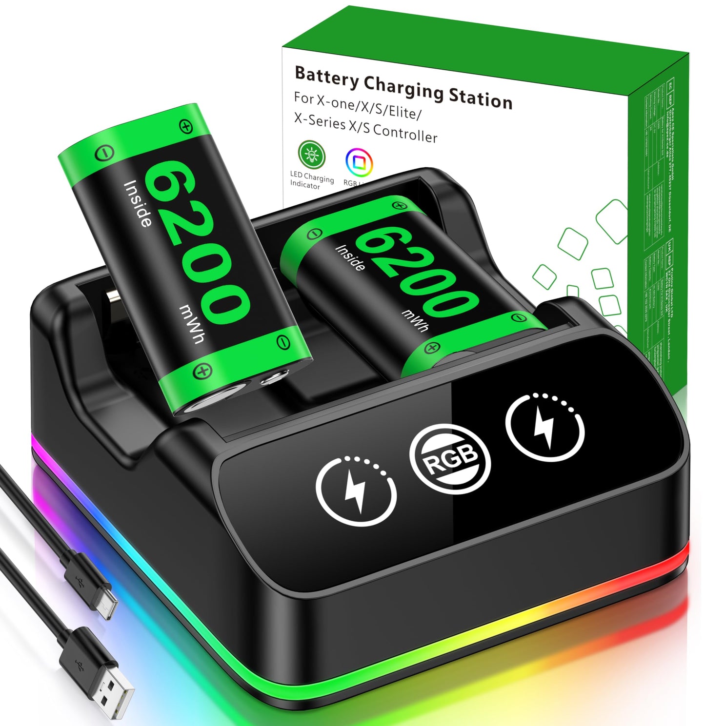2X 6200mWh Xbox Controller Battery Pack Rechargeable for Xbox One/Series S/X?Xbox Charging Station??Extended USB C Cable? Xbox Battery Pack Rechargeable Stand for Sega Saturn Accessories