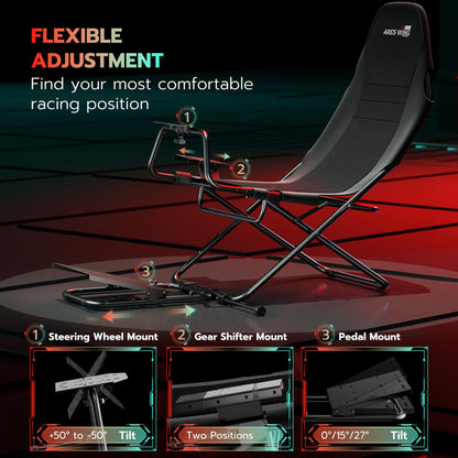 ARES WING Racing Simulator Cockpit with Seat, Foldable Design, 30" x 40" x 50", Black, Compatible with PS5, PS4, Xbox, PC, Model G