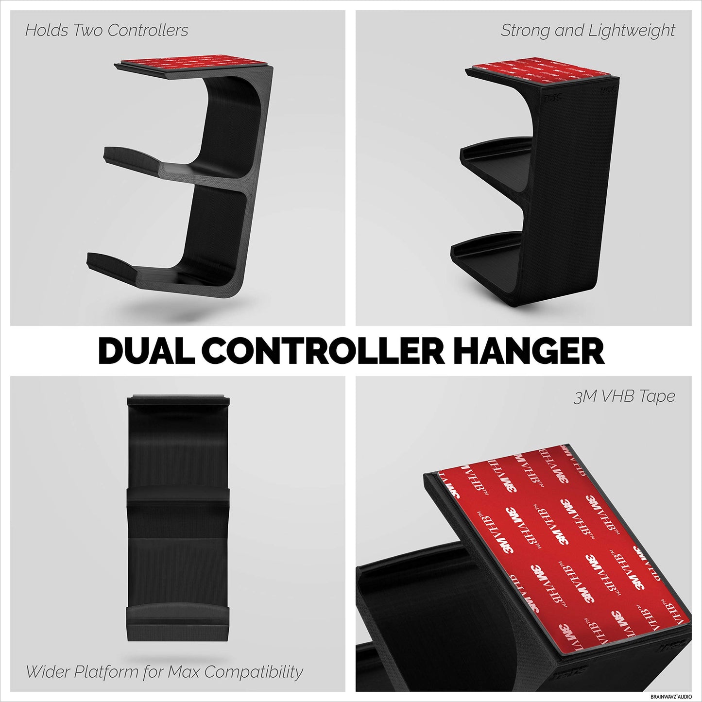 BRAINWAVZ IRIS Dual Universal Game Controller Mount Holder for XBOX, PS5, PS4, SWITCH - Model BWAVZ-UGC-IRIS-BLK