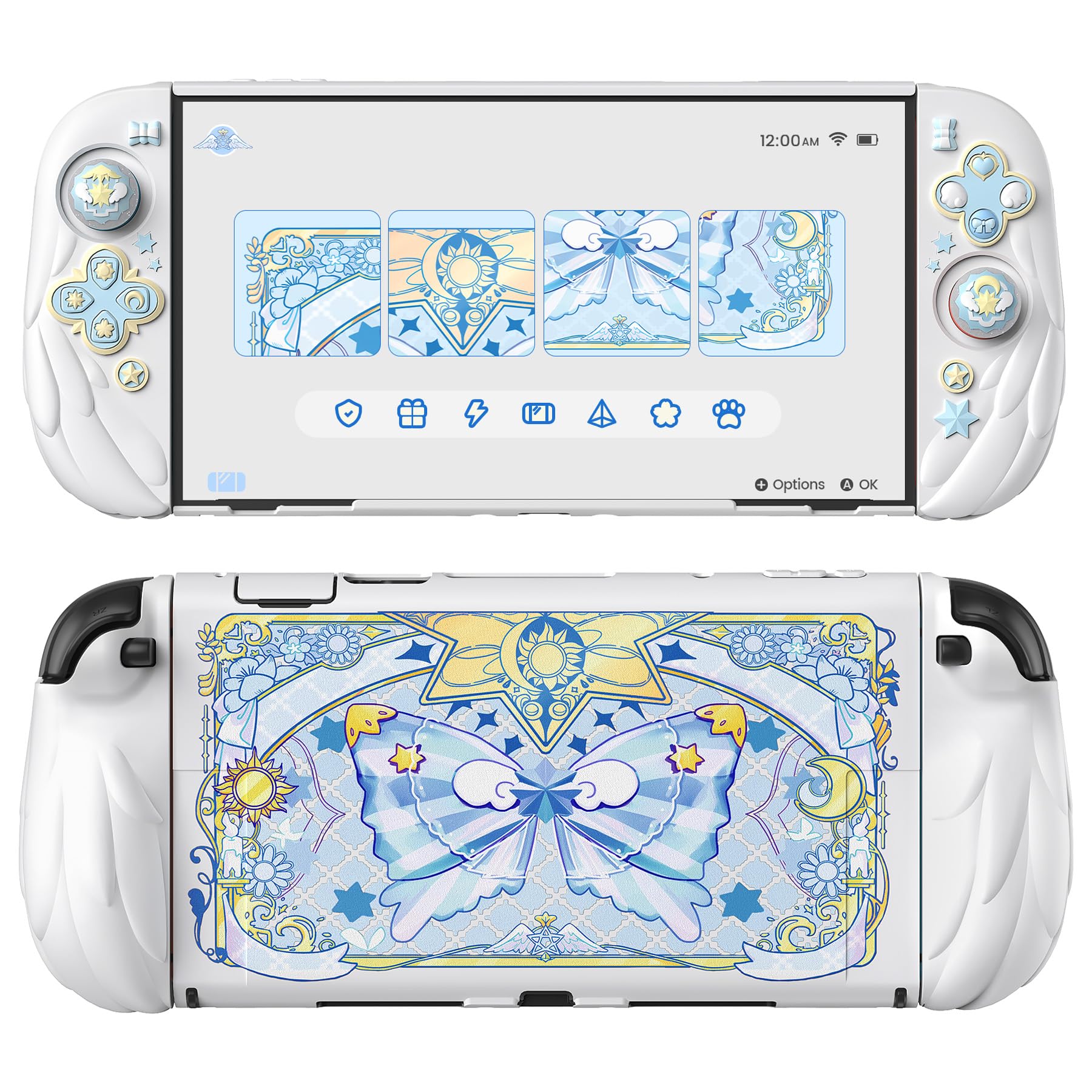 PlayVital Magic Wings Protective Case with Stand for Nintendo Switch 2 | Joycon Silicone Grips  PC Console Hard Shell  2 Joystick Caps | Cute Animal Accessories Dockable Cover for Switch 2 - White