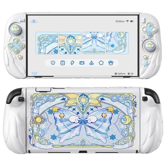 PlayVital Magic Wings Protective Case with Stand for Nintendo Switch 2 | Joycon Silicone Grips  PC Console Hard Shell  2 Joystick Caps | Cute Animal Accessories Dockable Cover for Switch 2 - White