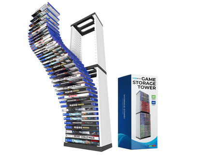Skywin Video Game Storage Stand Tower - Universal Organizer for PS5/PS4/Xbox - 36 Disc Holder - White - Model SW-236-T627PS5GHW