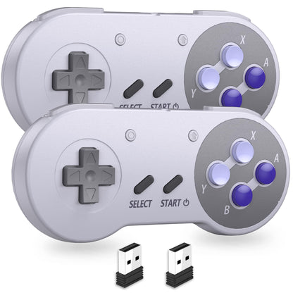 SAFFUN Wireless SNES Controller 2.4 GHz - USB Receiver for Switch/Switch OLED/PC/Android - Purple (Rechargeable, 2 Pack)