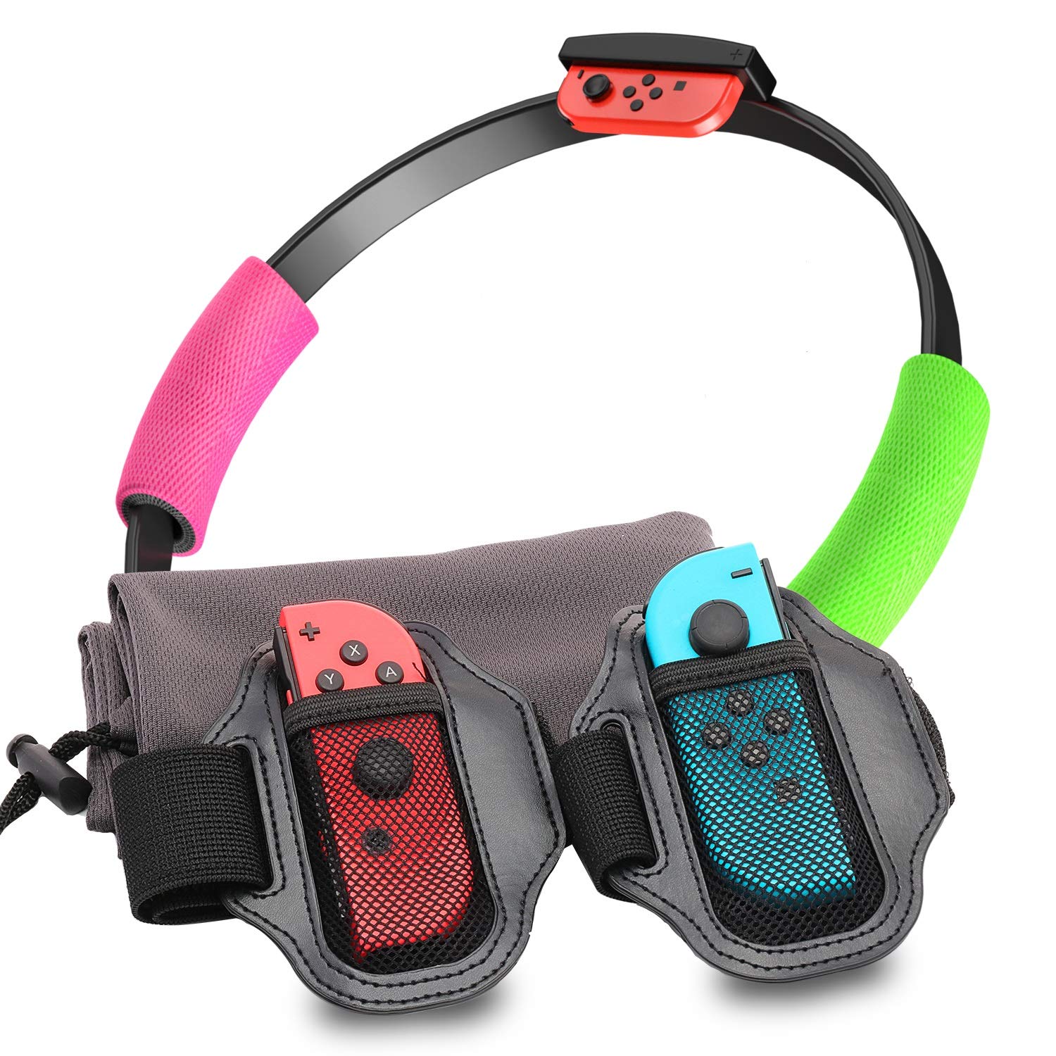 ECHZOVE Leg Strap Set for Nintendo Switch Sports - Includes 2 Straps, 2 Grips, and Storage Bag - Black