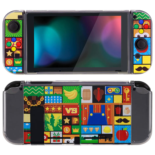 PlayVital Transparent Protective Case for Nintendo Switch  Soft TPU Slim Case Cover for Nintendo Switch Joycon Console with Colorful ABXY Direction Button Caps - Puzzle Adventure