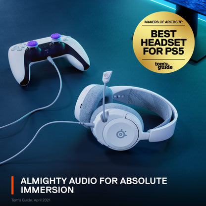 SteelSeries Arctis Nova 1P Gaming Headset - Wired, White, Hi-Fi Drivers, 360° Audio, Noise-Cancelling Mic, Model 61612