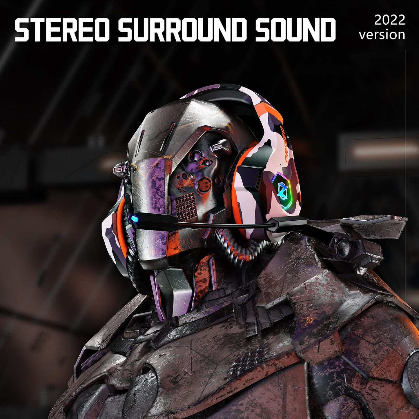 Ozeino Gaming Headset - 7.1 Surround Sound, Noise Cancelling Mic, RGB Light, Over Ear, Camo, Model ZW1 for PC, PS4, PS5,