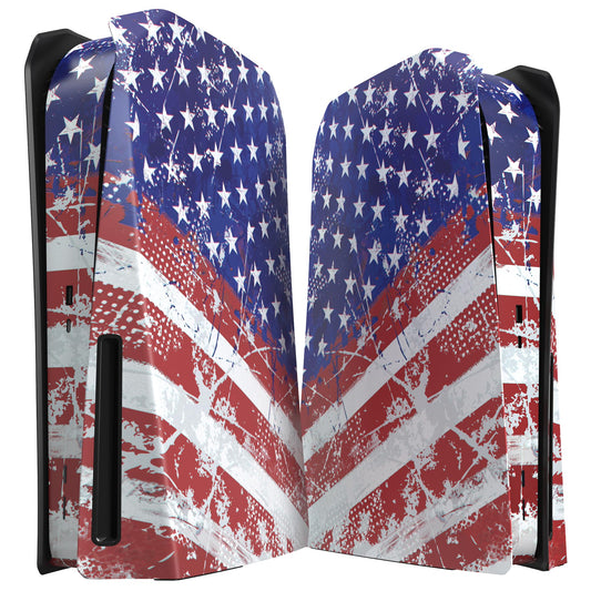 eXtremeRate eXcover Replacement Top Bottom Cover Compatible with ps5 Console Disc Edition  Impression US Flag Faceplate Backplate Shell Skin Compatible with ps5 Console Disc Version - Without Console