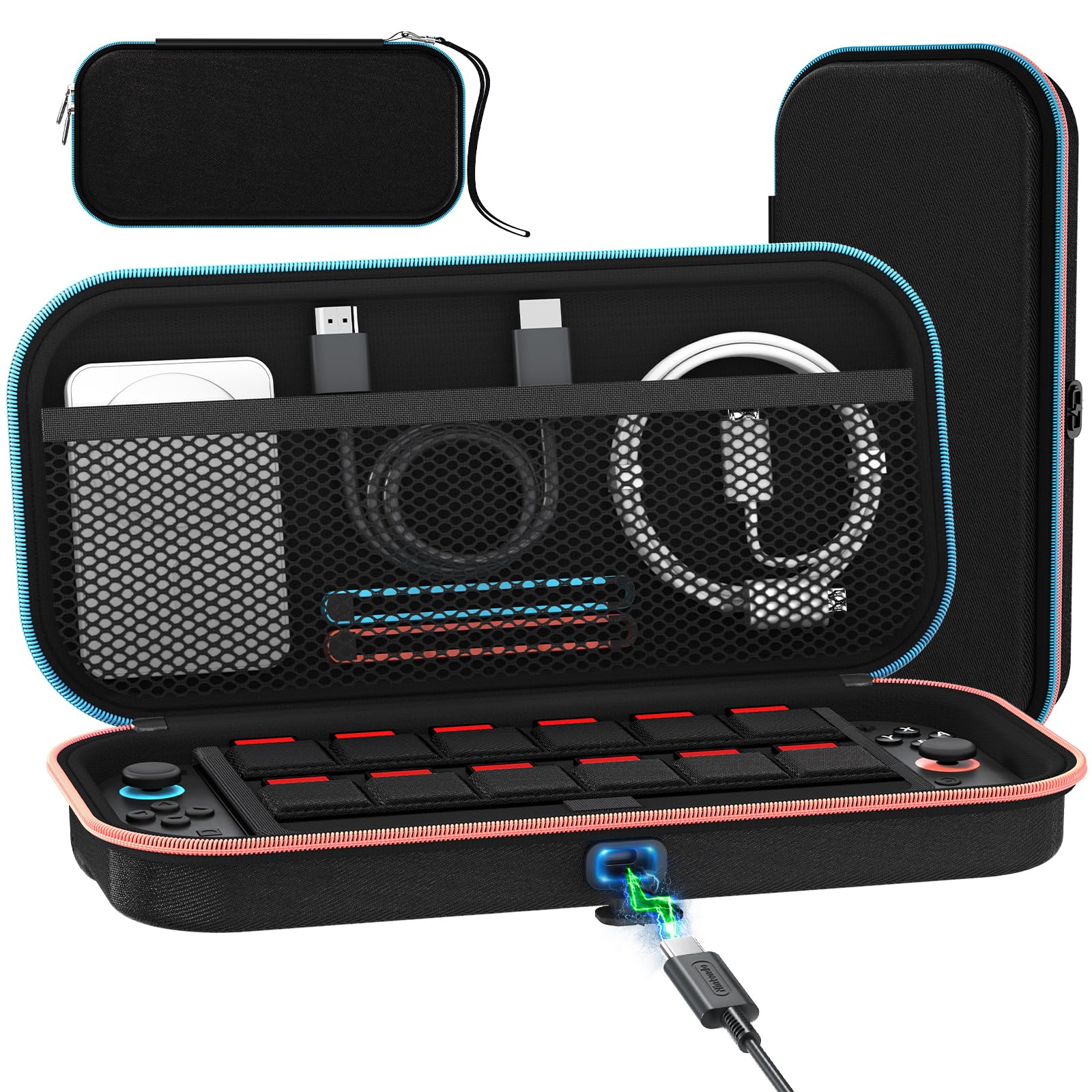 ivoler Charge inside Carrying Case for Nintendo Switch 2 Console 2025  Travel Case with Charging Cable Port  Holds 12 Game Cards Cartridge for Switch 2 Accessories- Black