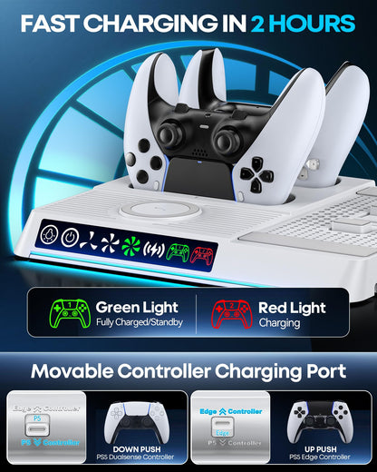 OIVO PS5 Cooling Station & Controller Charger, Vertical Stand for Disc & Digital Console, Black, Model P5442