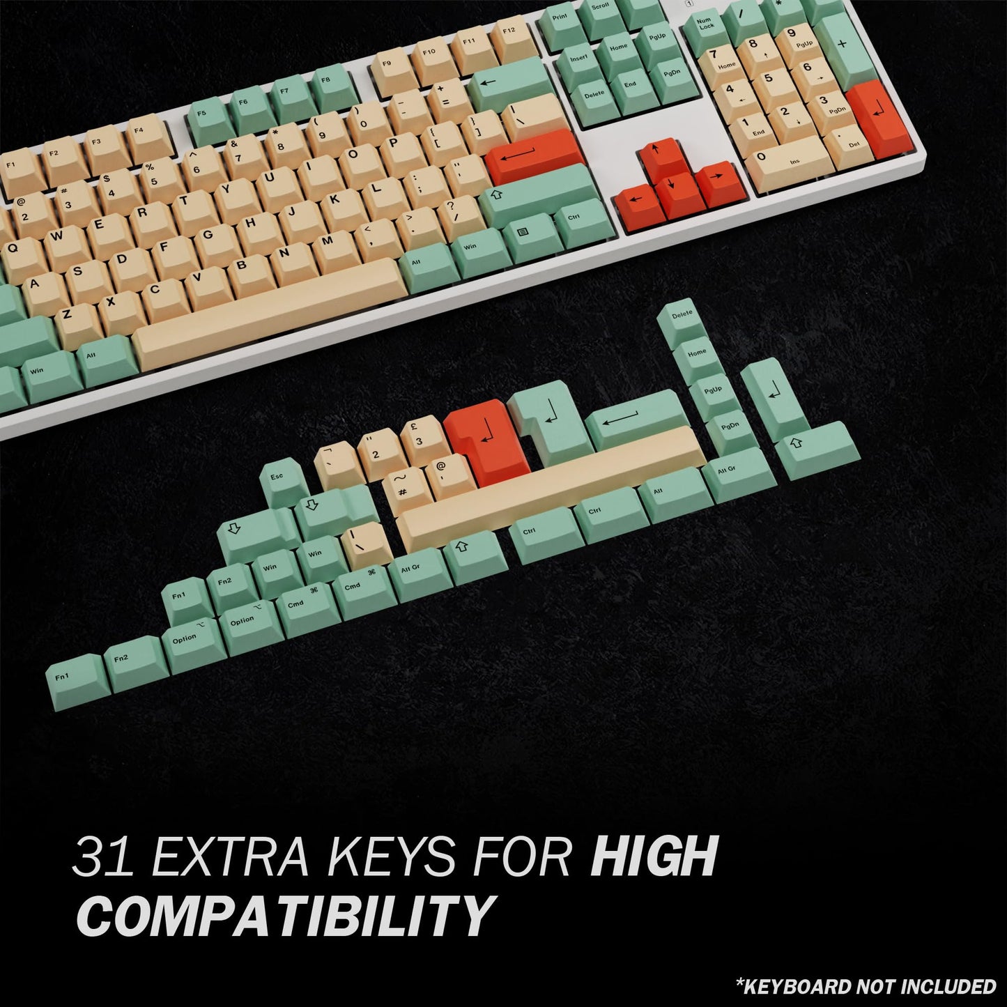 HK GAMING Dye Sublimation PBT Keycap Set | 139 Keys Cherry Profile | ANSI US-Layout | Melon Color | Compatible with Cherry MX, Gateron, Kailh