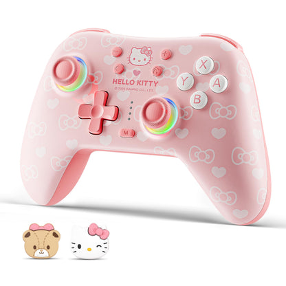 Kuitmor Pink Switch Controller - Hello Kitty Hall Effect, Wireless/Bluetooth, 1000mAh Battery, 6-Axis Gyro, Dual Vibration, Model GC1201