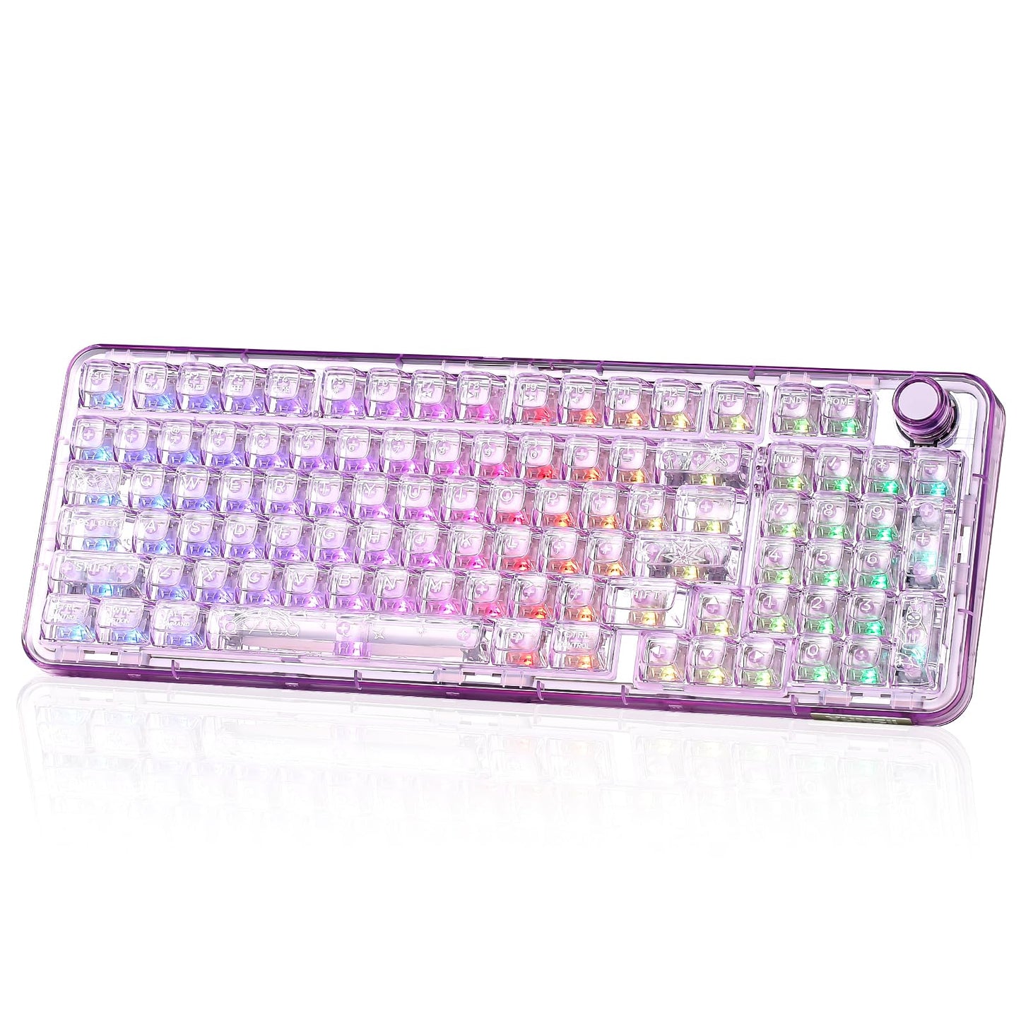 YUNZII X98 QMK/VIA Wireless Mechanical Gaming Keyboard with Knob Tri-Mode BT5.0/USB-C/2.4GHz Hot Swappable Keyboard Pre-lubed Switches Gasket Mount RGB Backlit for Wins/Mac (Purple  Crystal Switch)