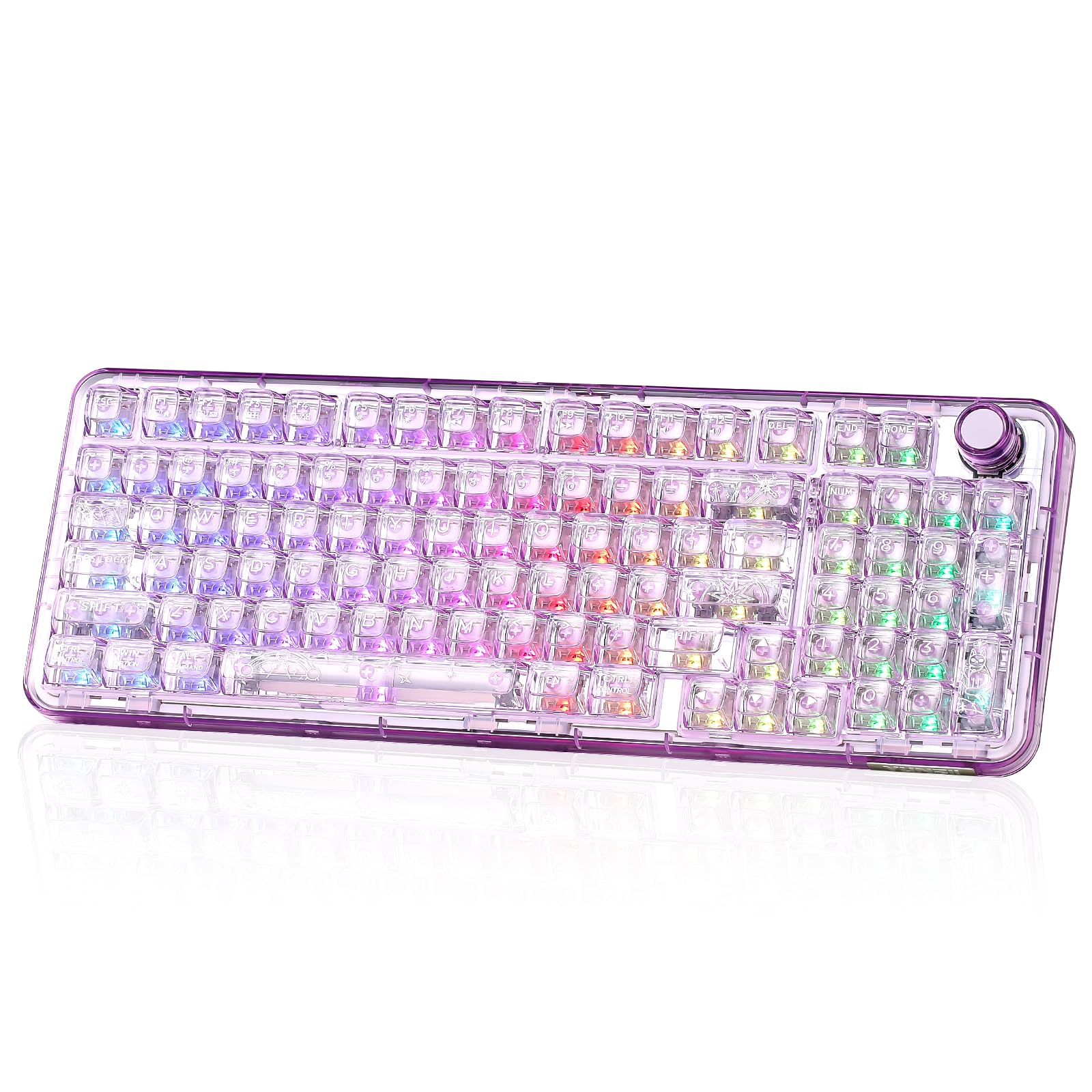 YUNZII X98 QMK/VIA Wireless Mechanical Gaming Keyboard with Knob Tri-Mode BT5.0/USB-C/2.4GHz Hot Swappable Keyboard Pre-lubed Switches Gasket Mount RGB Backlit for Wins/Mac (Purple  Snow Switch)