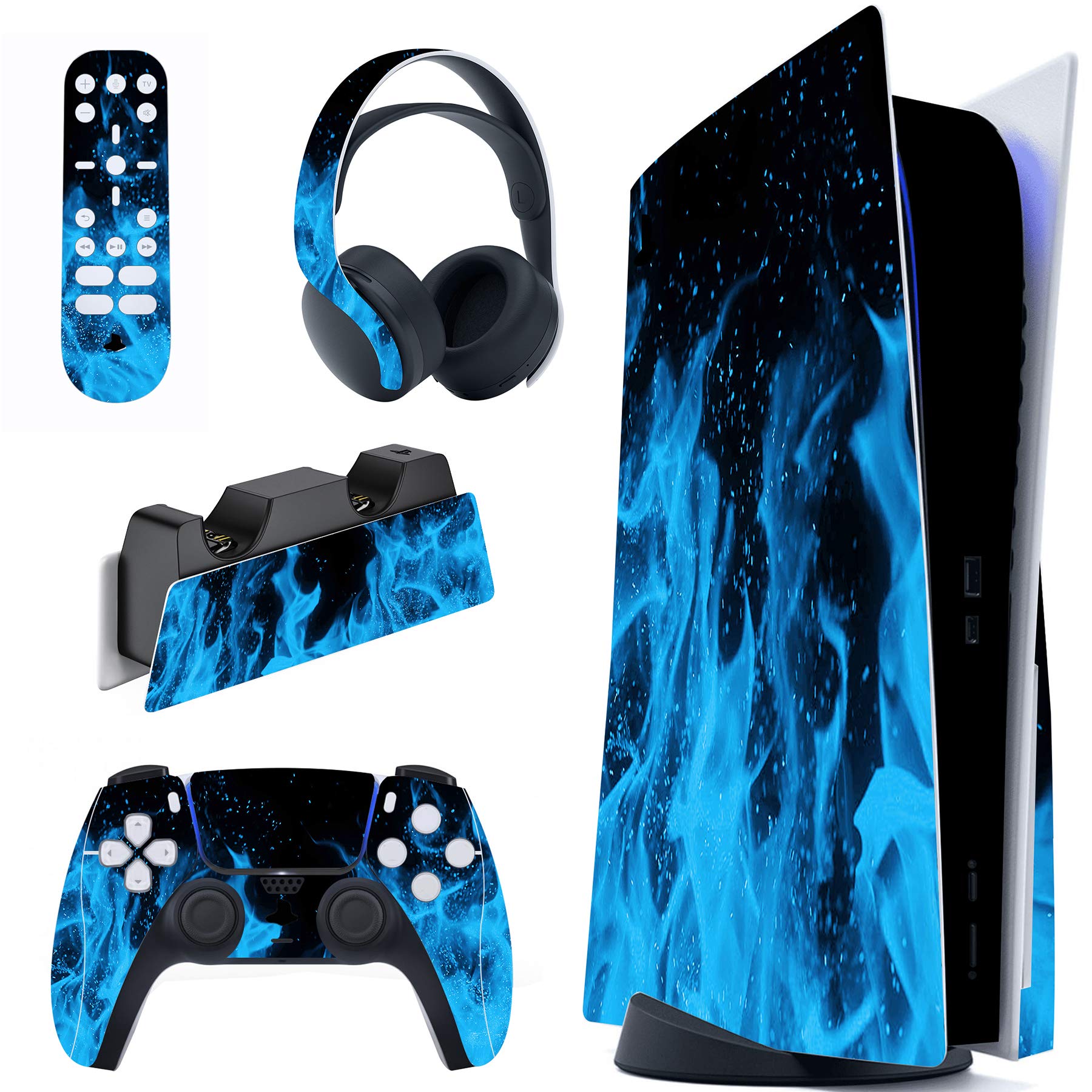 PlayVital Blue Flame Full Set Skin Decal for ps5 Console Disc Edition  Sticker Vinyl Decal Cover for ps5 Controller & Charging Station & Headset & Media Remote